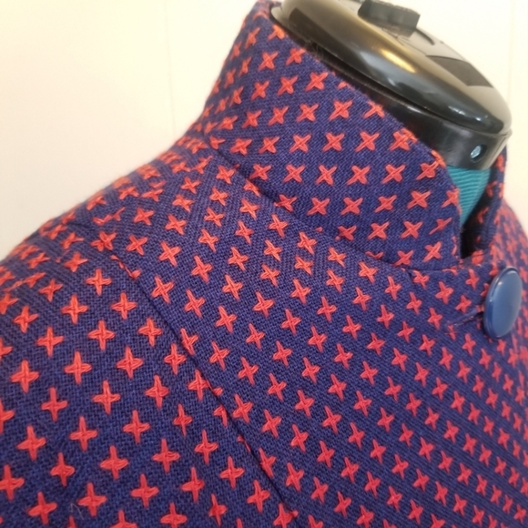 Vintage Women Jacket 3 Button Cape Mod Navy & Red Fully Lined - Picture 4 of 8